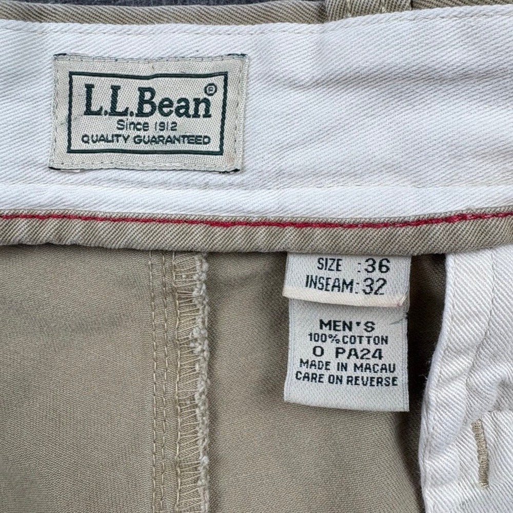 LL Bean‎ Mens 36x32 FITS (34X29) Khaki Beige Cotton Casual Chino Pants Trousers - Picture 4 of 12